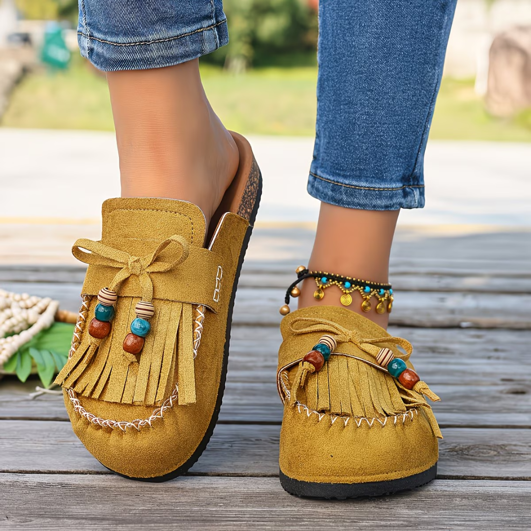 Mehra - Fringe Tassel Slip On Clogs