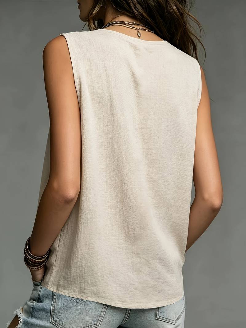 Reem | Sleeveless Pleated Deep V-Neck Blouse