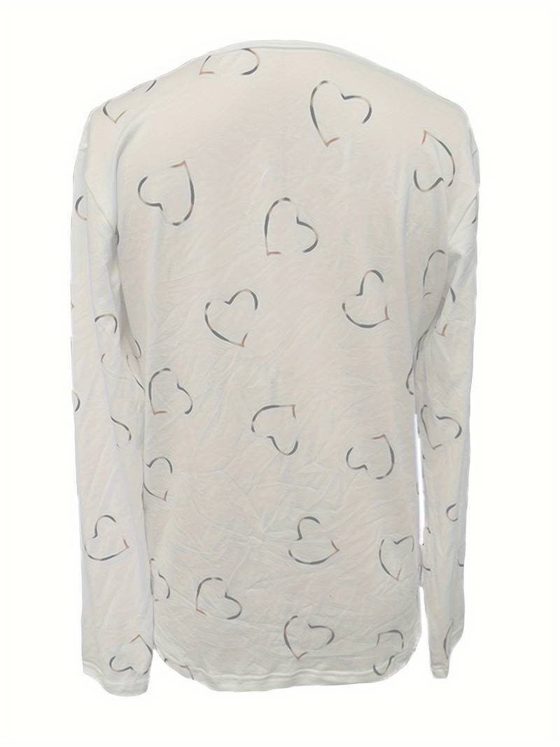 Romisha | Heart Print Zip Neck Top