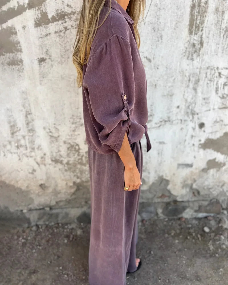 Bogna | Two-Piece Set Tie-Front Shirt Wide-Leg Pants