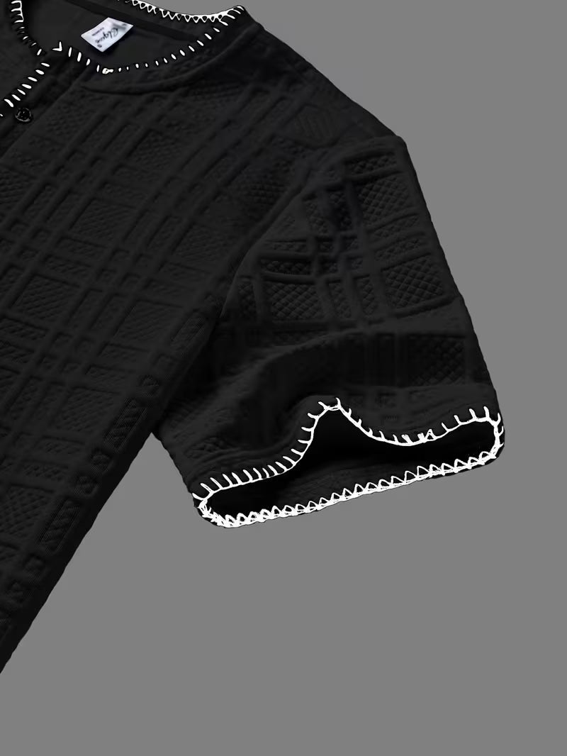 Layton | Henley T-Shirt Textured Short Sleeve Button Neck