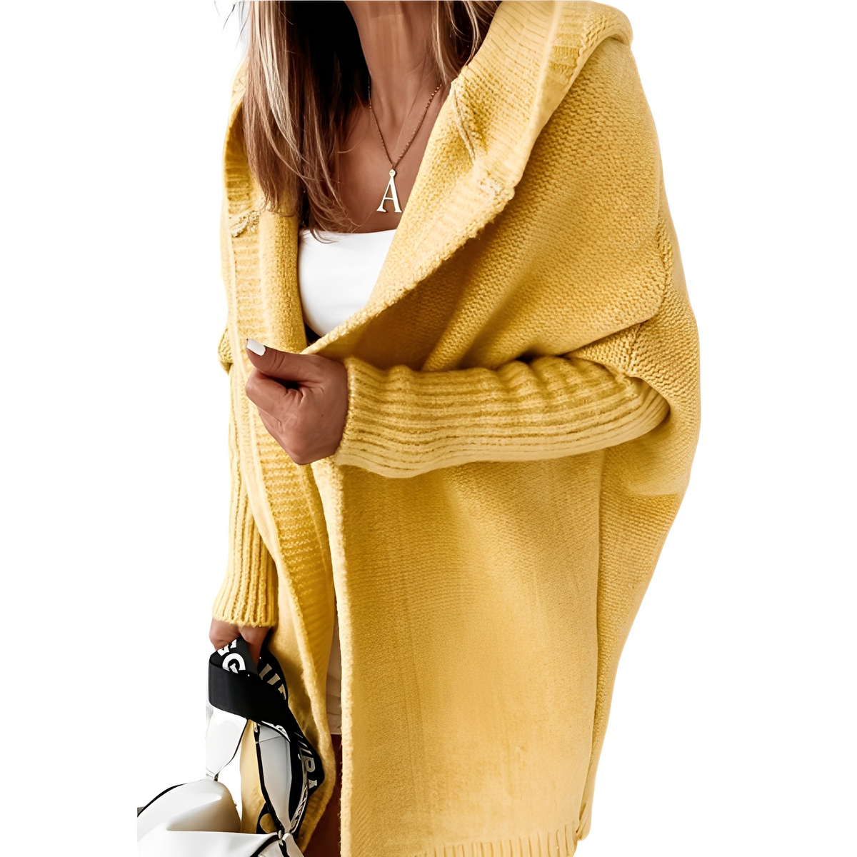 Nazik | Cardigan With Draped Collar and Ribbed Sleeves