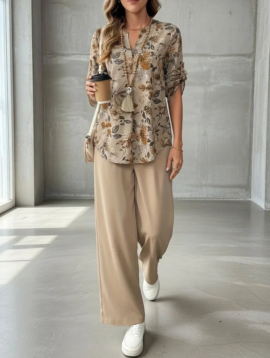 Kresimira | Floral V Neck Two Piece Set