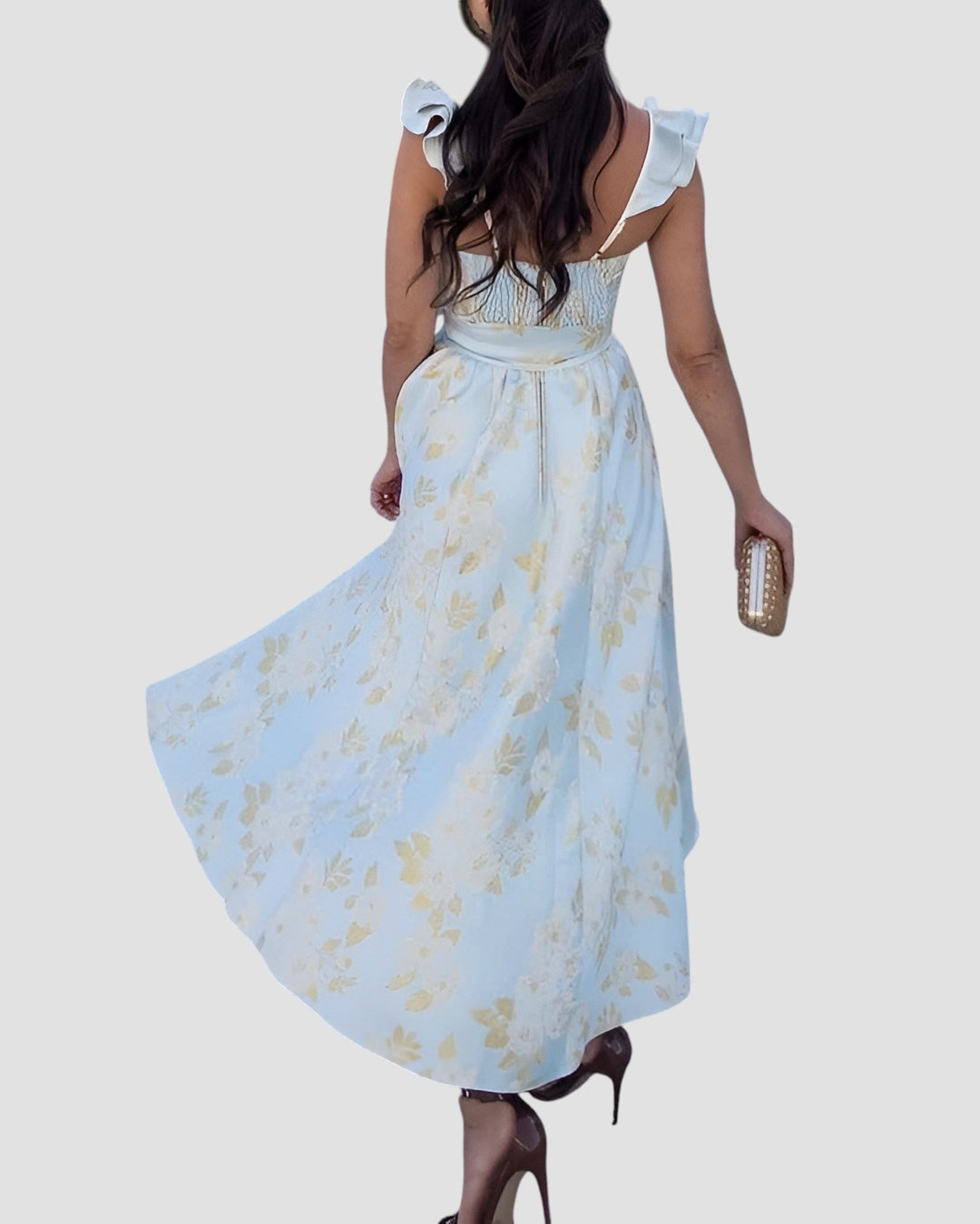 Olesya | Floral Print Ruffle Strap Midi Dress