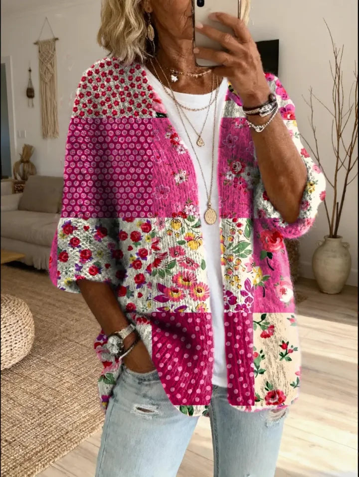 Stevena | Floral Patchwork Open Front Cardigan