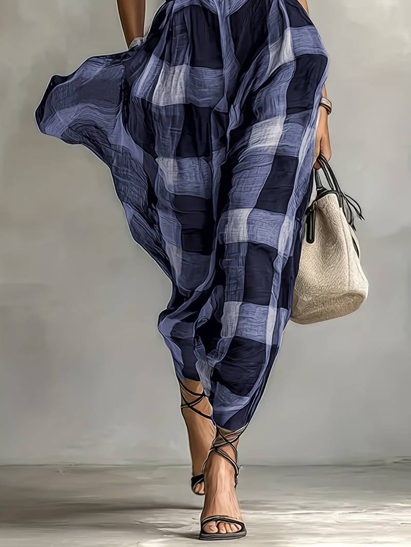 Nethara | Plaid High Neck Belted Maxi Dress