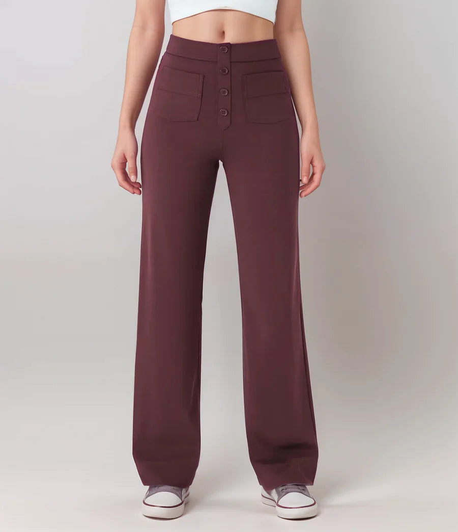 Elke | High Waist Button Front Wide Leg Trousers