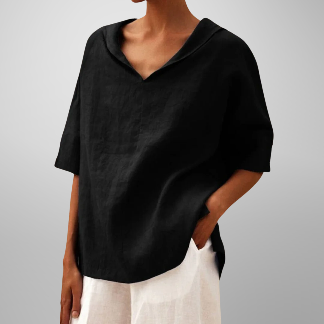 Alissa - Loose Fit V Neck Short Sleeve Blouse