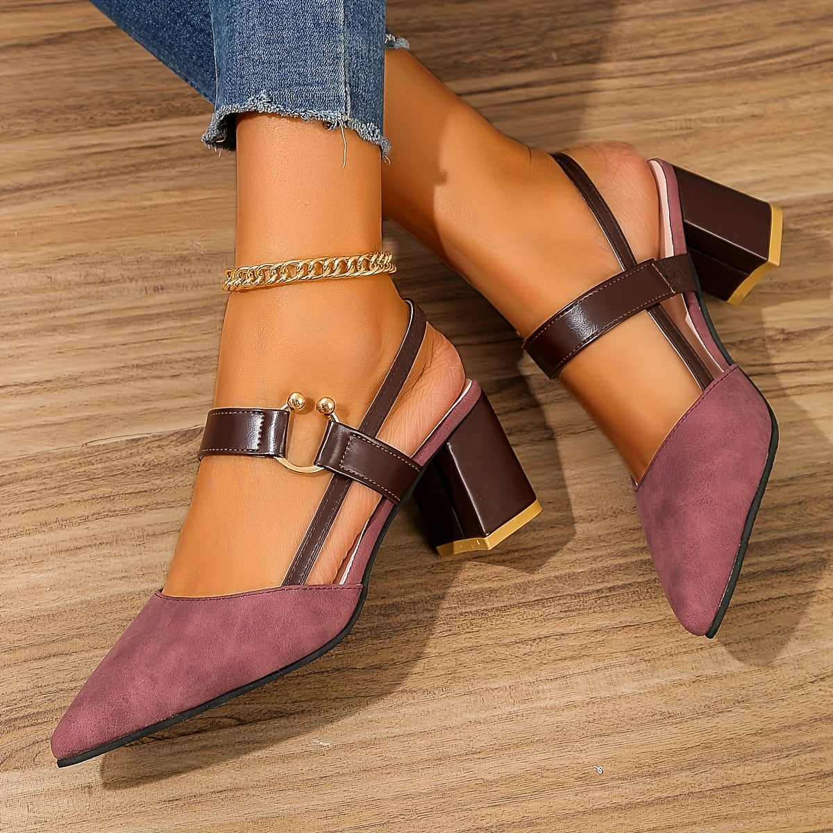 Sheri | Slingback Pointed Toe Block Heel Sandals