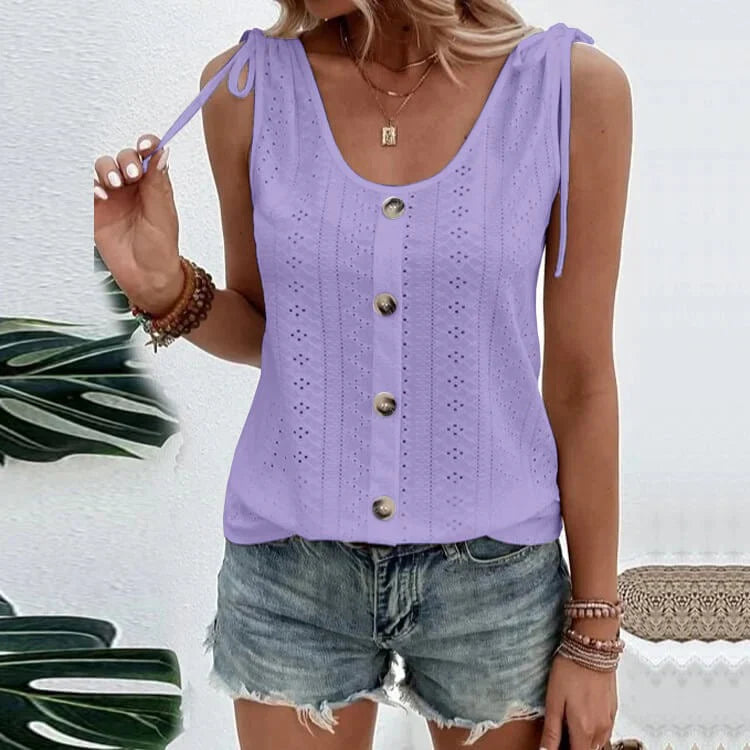 Fedelm | Sleeveless Button Front Eyelet Tank Top