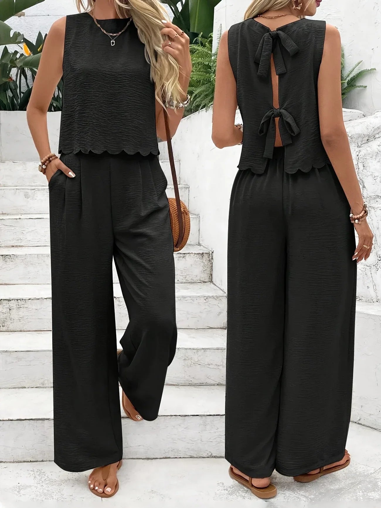 Raya | Sleeveless Wide Leg Two Piece Set