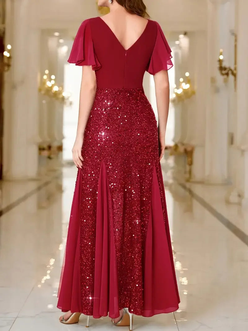 Hinrikka | Red Sequin Maxi Evening Dress