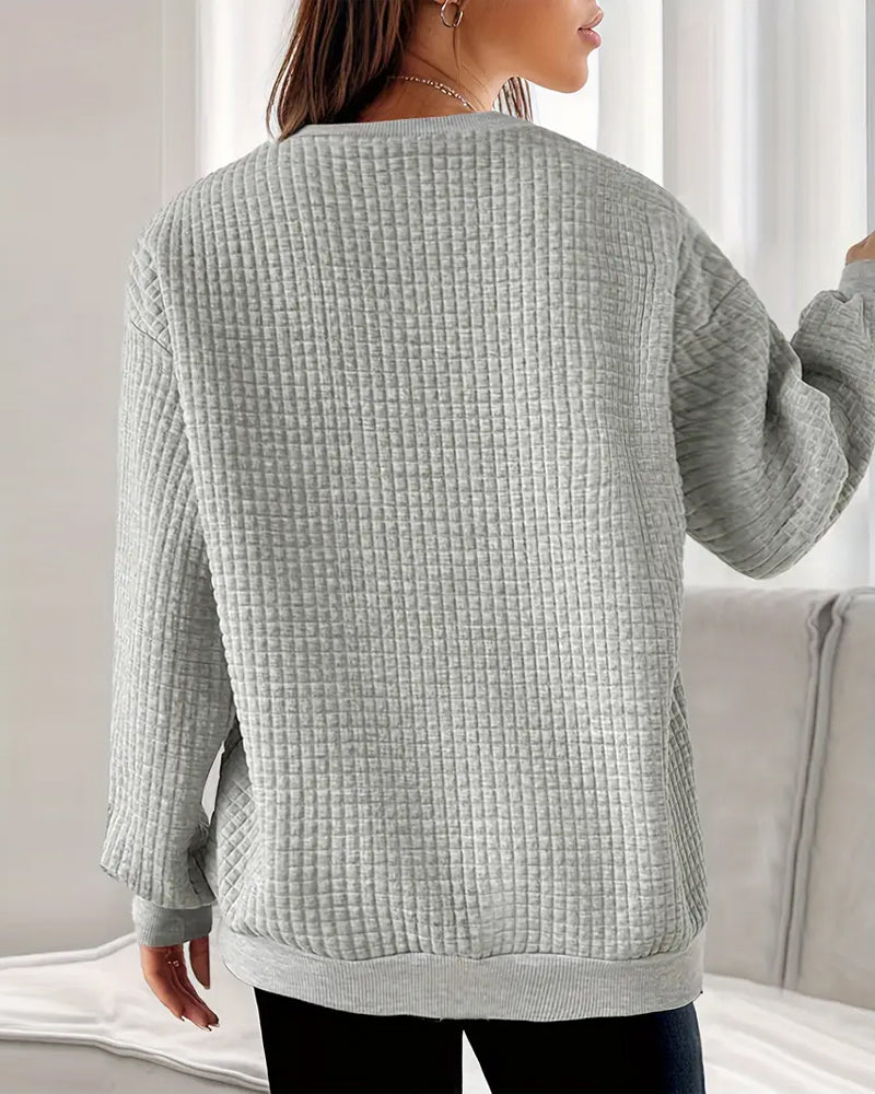 Catherine | Sweatshirt Gray Long Sleeve Heart Graphic Textured