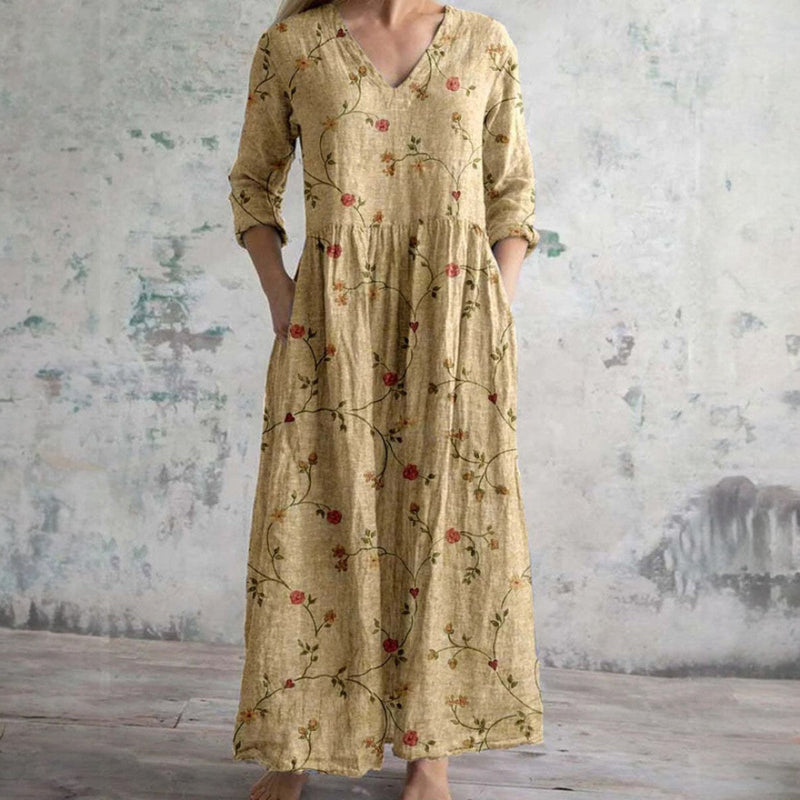 Erica | Floral Print V Neck Maxi Dress
