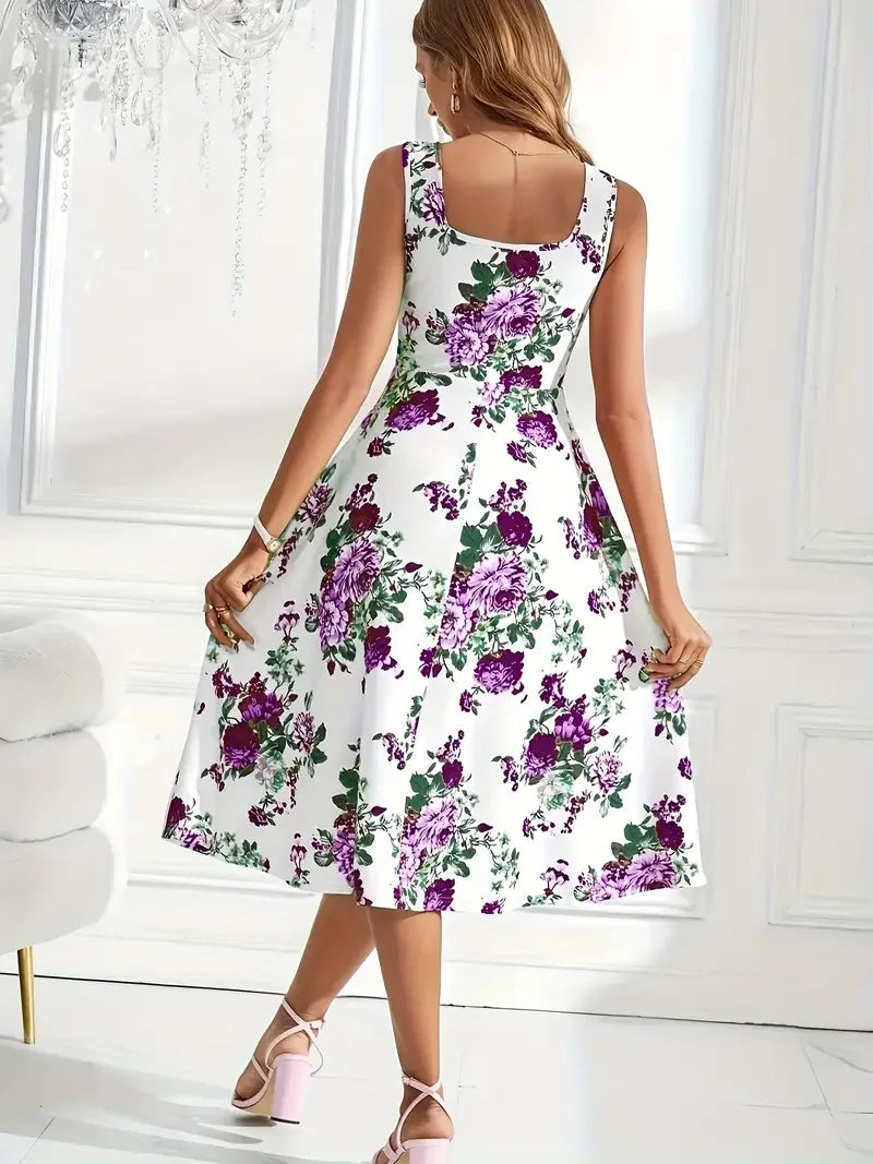 Nikolina | Sleeveless Floral A-Line Midi Dress