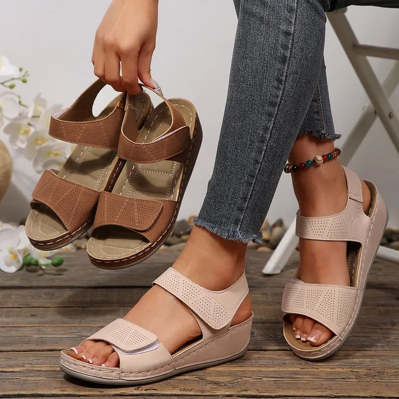 Tanaeva | Velcro Wedge Sandals With Open Toe
