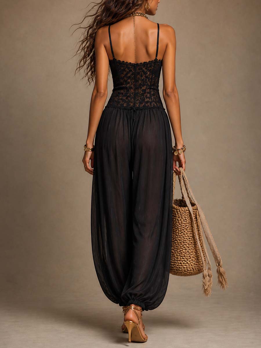 Natya | Jumpsuit Black Lace Bodice Harem Pants