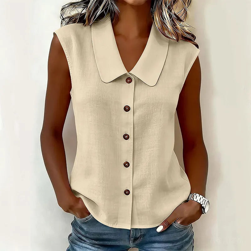 Chisato | Sleeveless V Neck Button Down Shirt