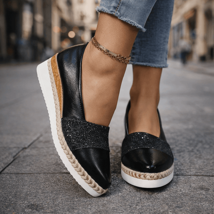 Jahaira | Pointed Toe Glitter Wedge Loafers