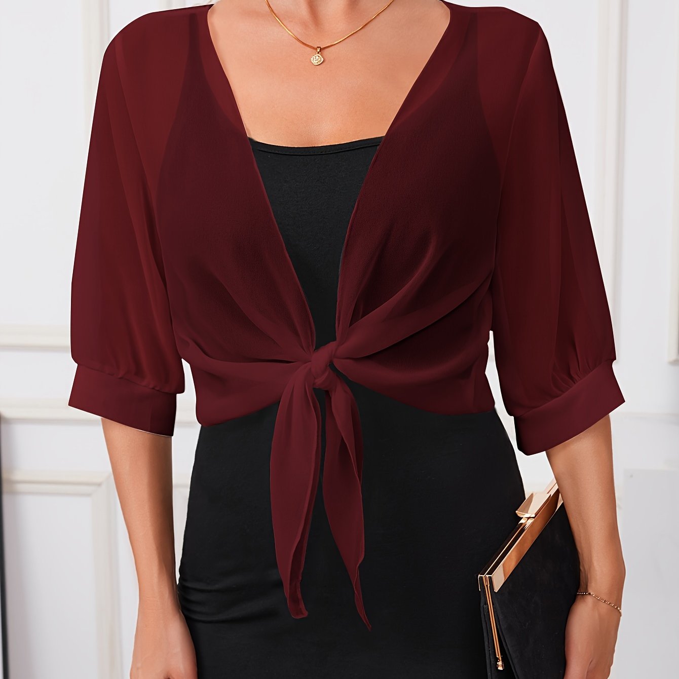 Juzel | Sheer Tie Front Cropped Bolero