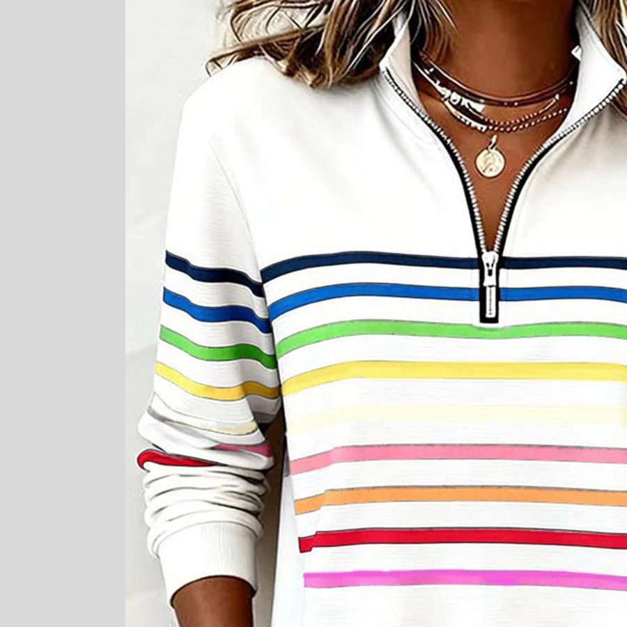 Evelyn | Sweatshirt Long Sleeve Half Zip Striped