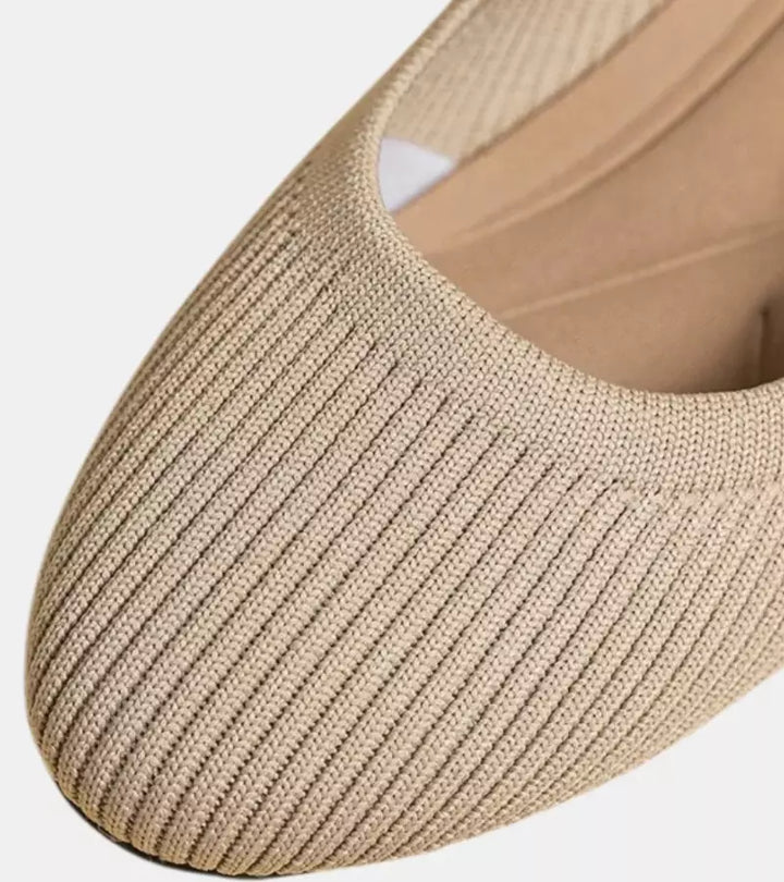 Alfia | Ballet Flats Ribbed Round Toe Slip Ons