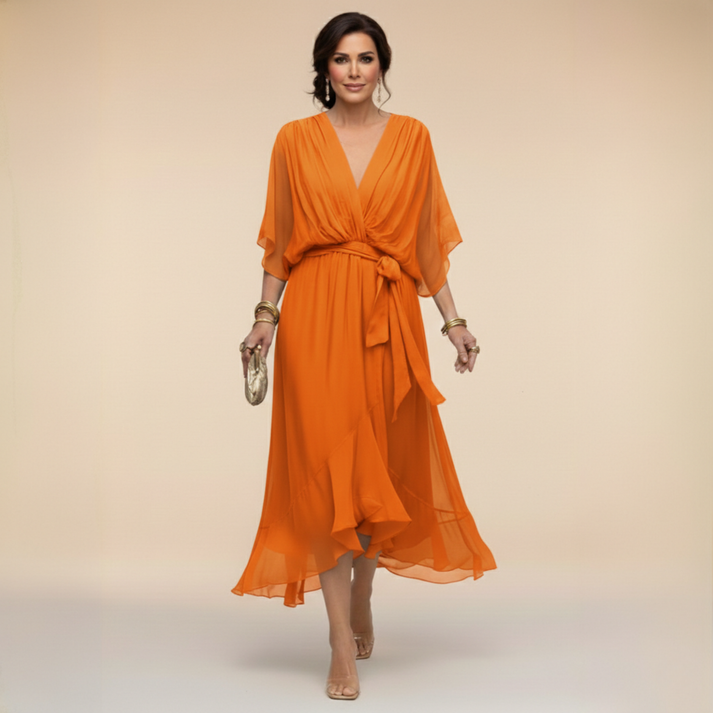 Harshani | Chiffon V Neck Midi Wrap Dress