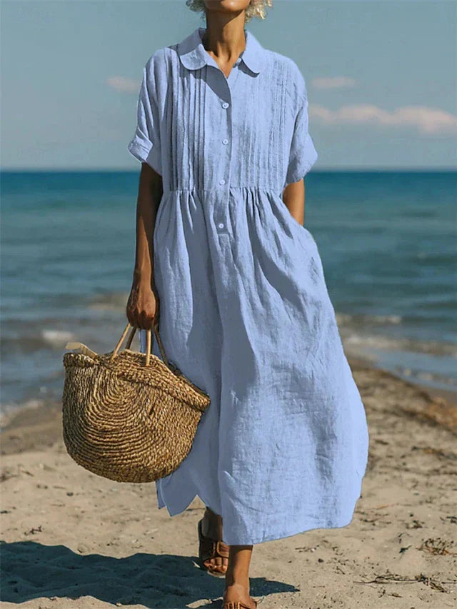 Janny - Short Sleeve Loose Midi Shirt Dress