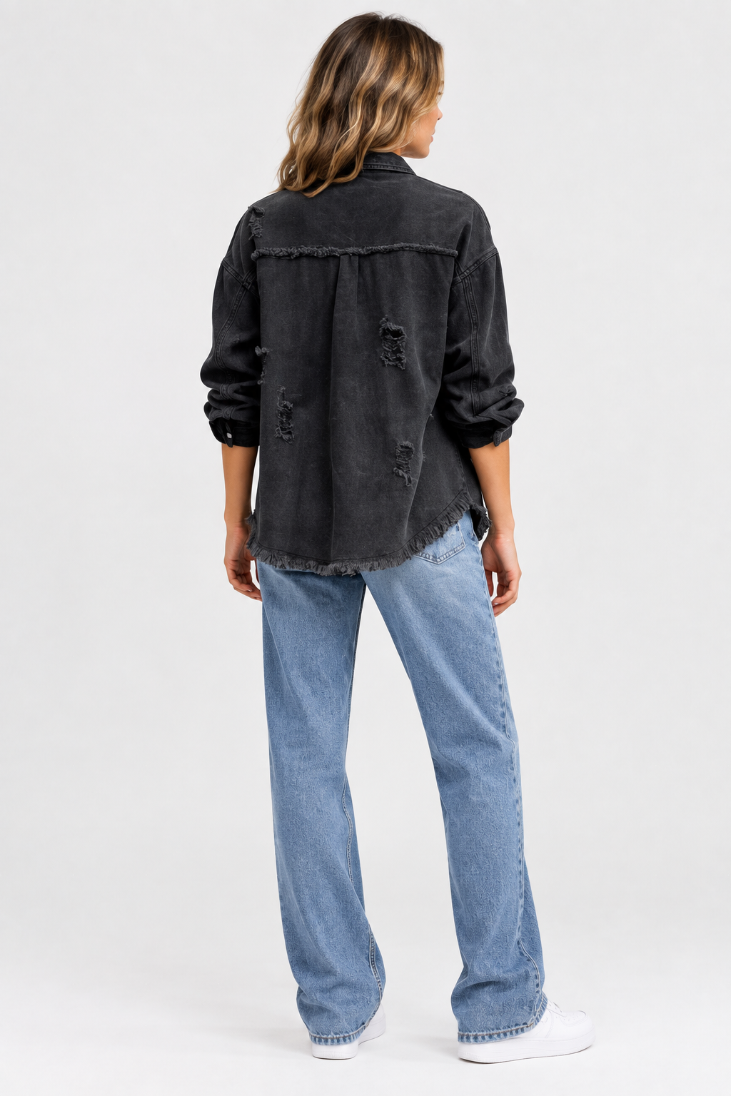 Rebbecca | Distressed Denim Shirt Jacket With Pockets