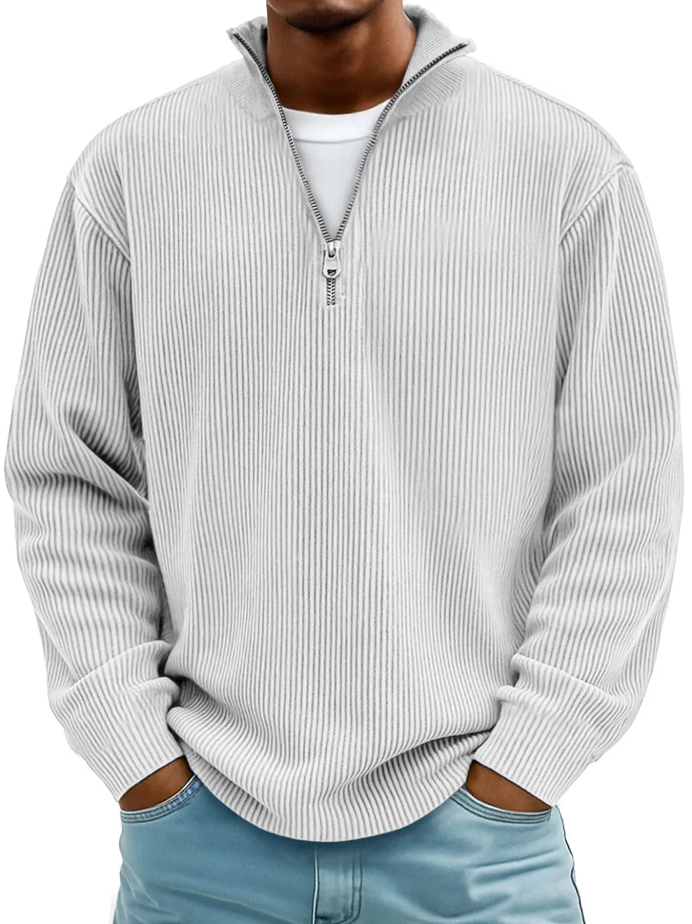 Osrelan | Ribbed Long-Sleeve Quarter-Zip Pullover Sweater