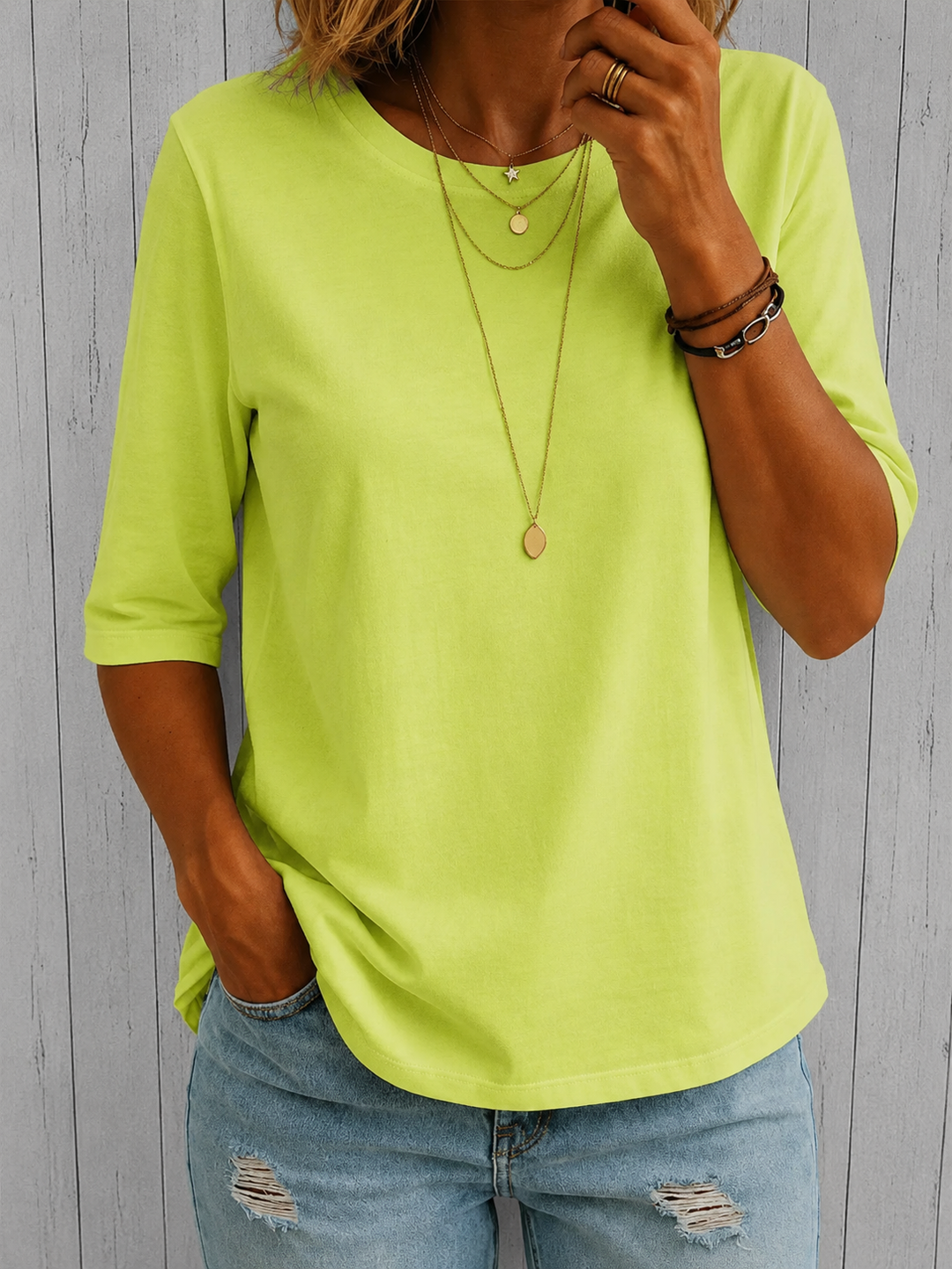 Alivea | Crew Neck Three Quarter Sleeve Top