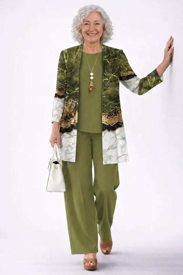 Giota | Three Piece Printed Cardigan Pant Set
