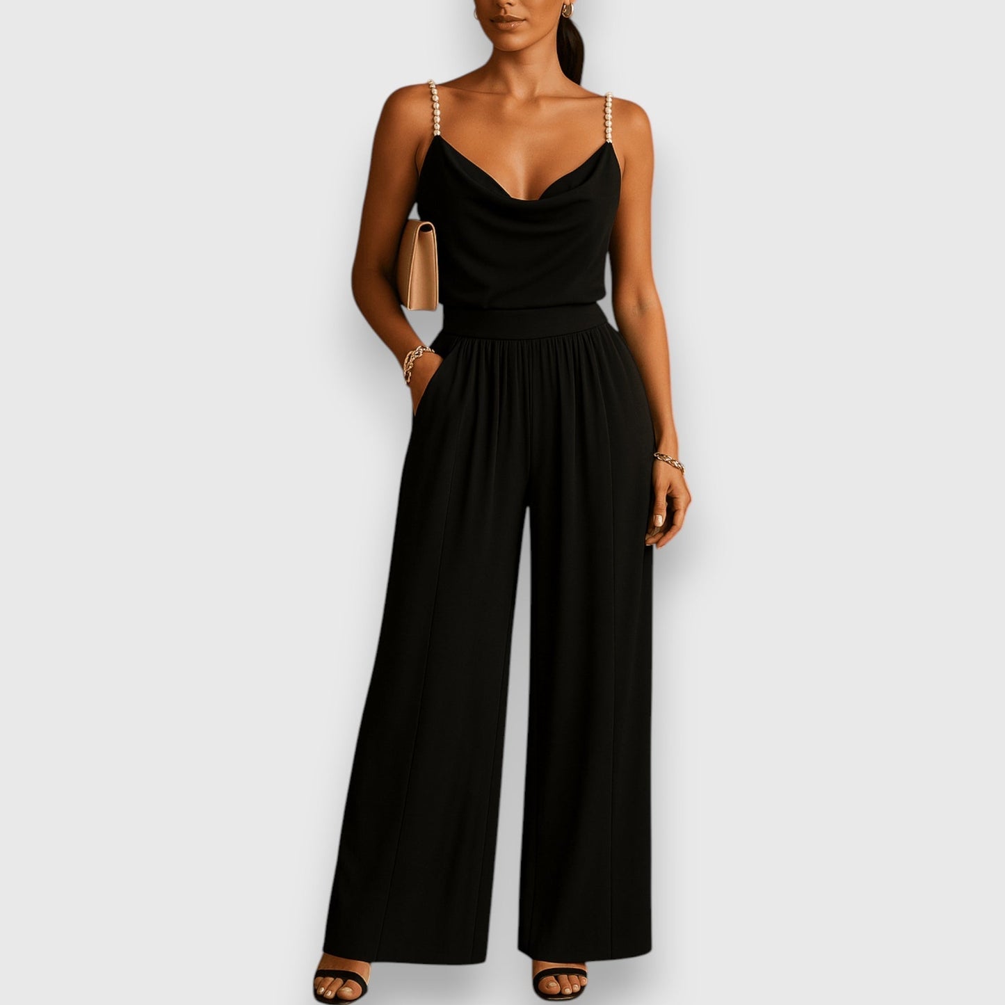 Elona - Sleeveless Wide Leg Cowl Neck Jumpsuit
