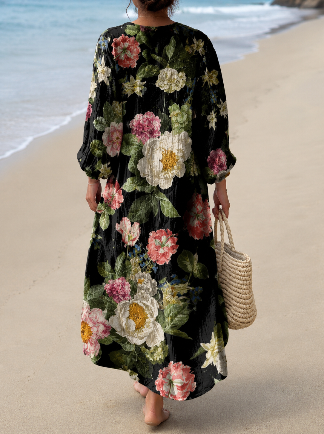 Zylina | Dress Floral Print V-Neck Three-Quarter Sleeve Midi