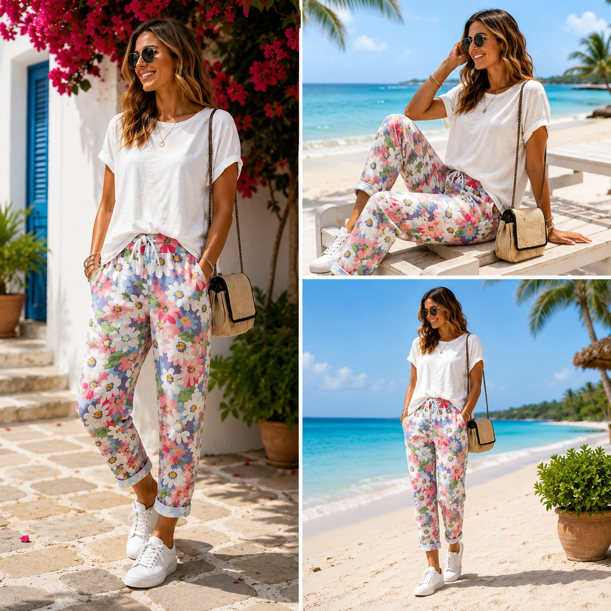 Leyza | Tapered Floral Print Drawstring Trousers