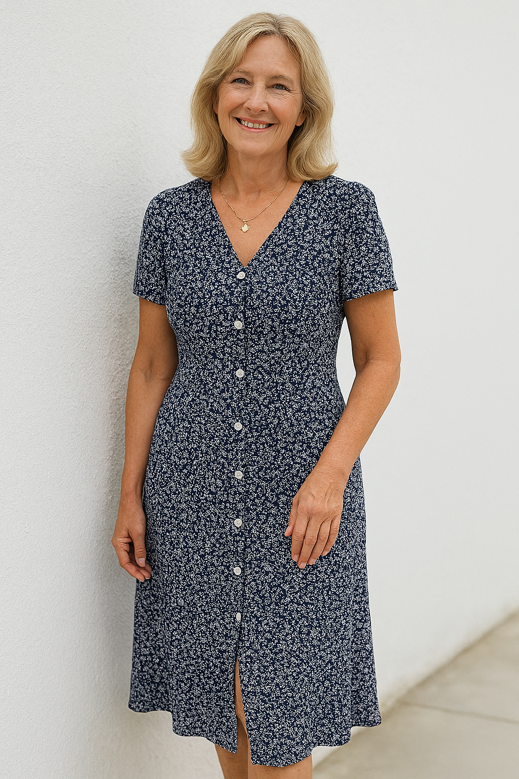 Rayella | Floral Button Front V Neck Midi Dress