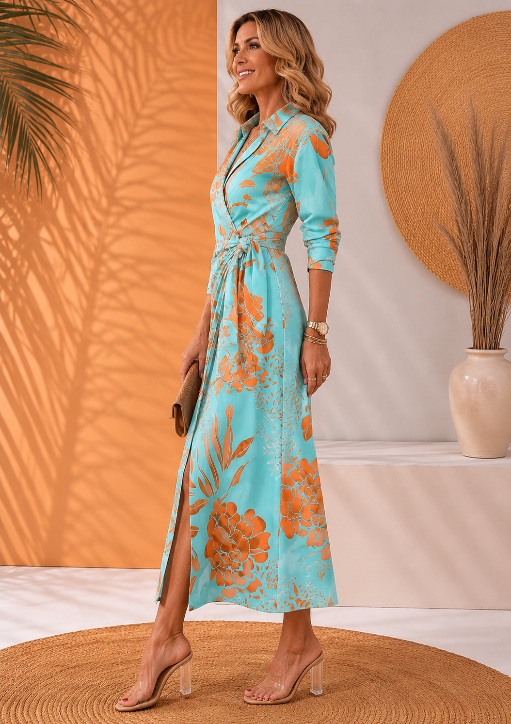 Olivera | Wrap Maxi Dress With Printed Tie Waist