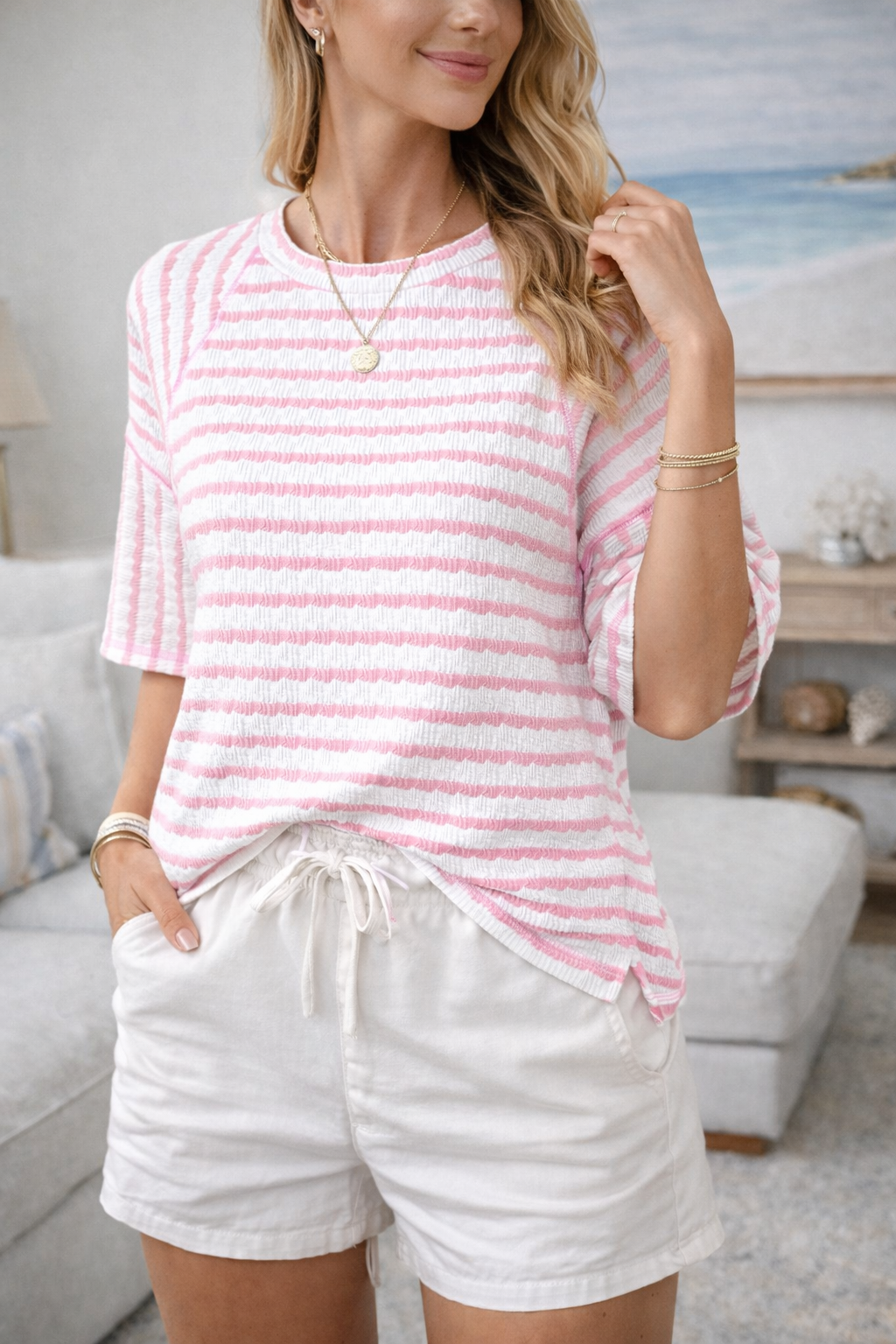 Nance | Short Sleeve Striped Relaxed Fit Top
