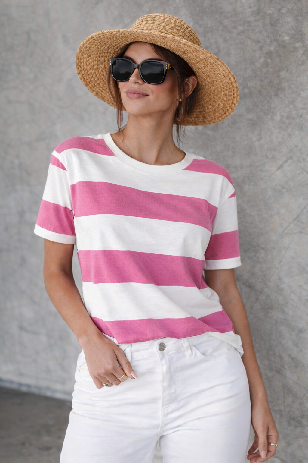 Tahima | Striped Short Sleeve Crew Neck Tee