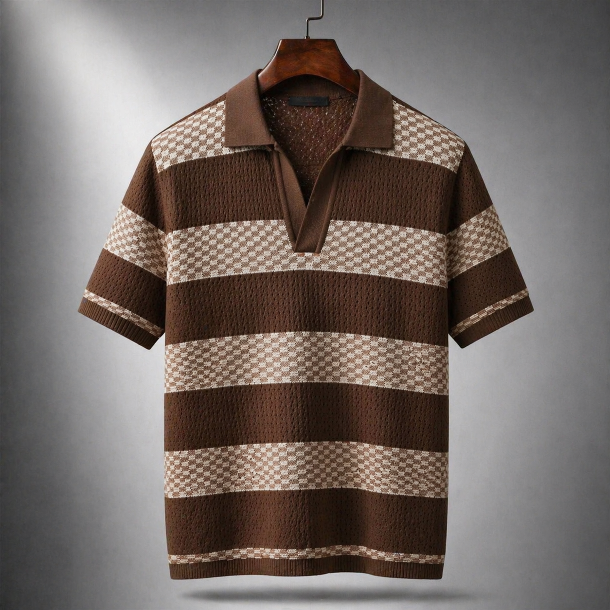 Leunard | Striped Knit Short Sleeve Polo Shirt