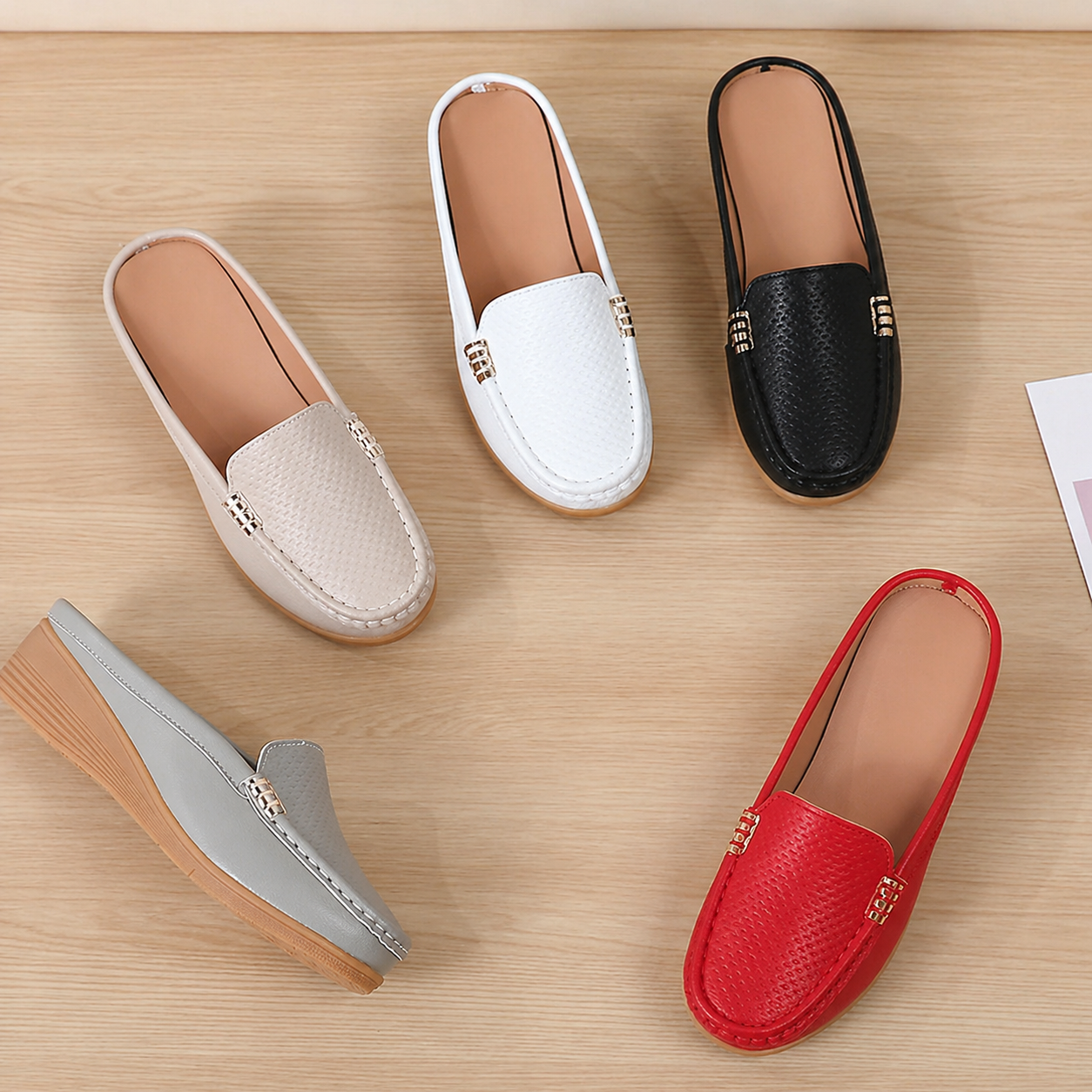 Morgani | Slip On Wedge Moccasin Mule Shoes