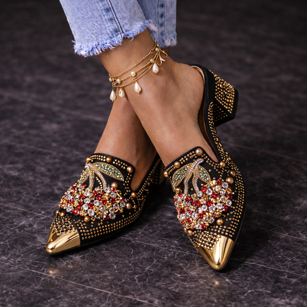 Aysu - Rhinestone Cherry Pointed Toe Loafers