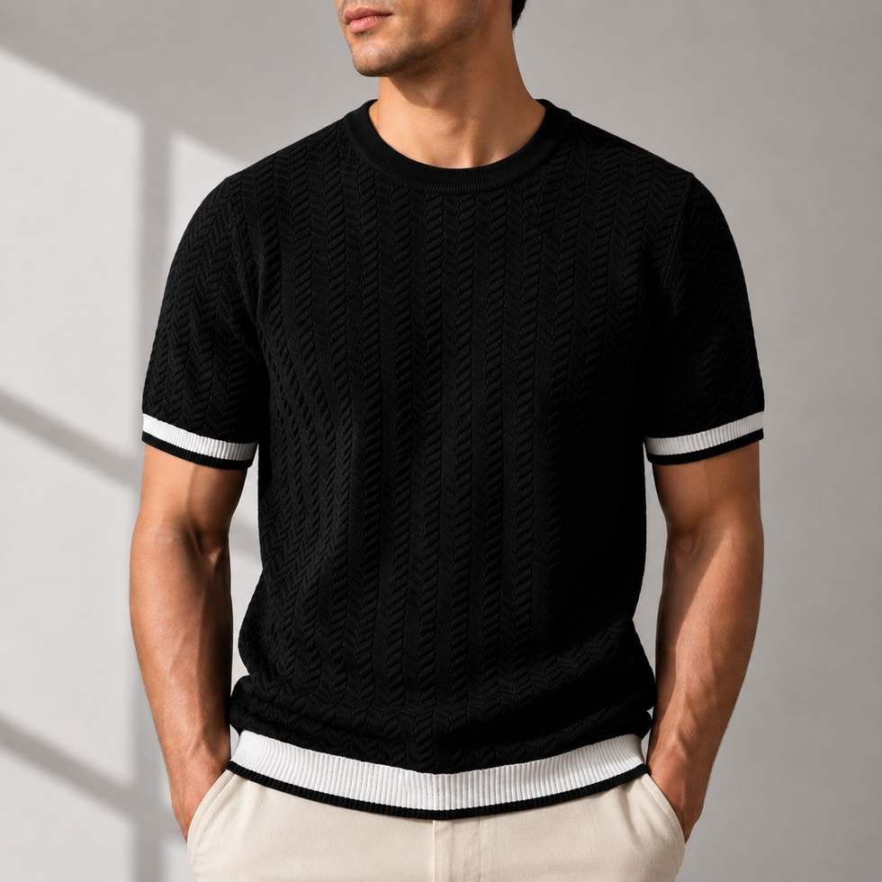 Reagan | Knit Pullover With Textured Contrast Trim
