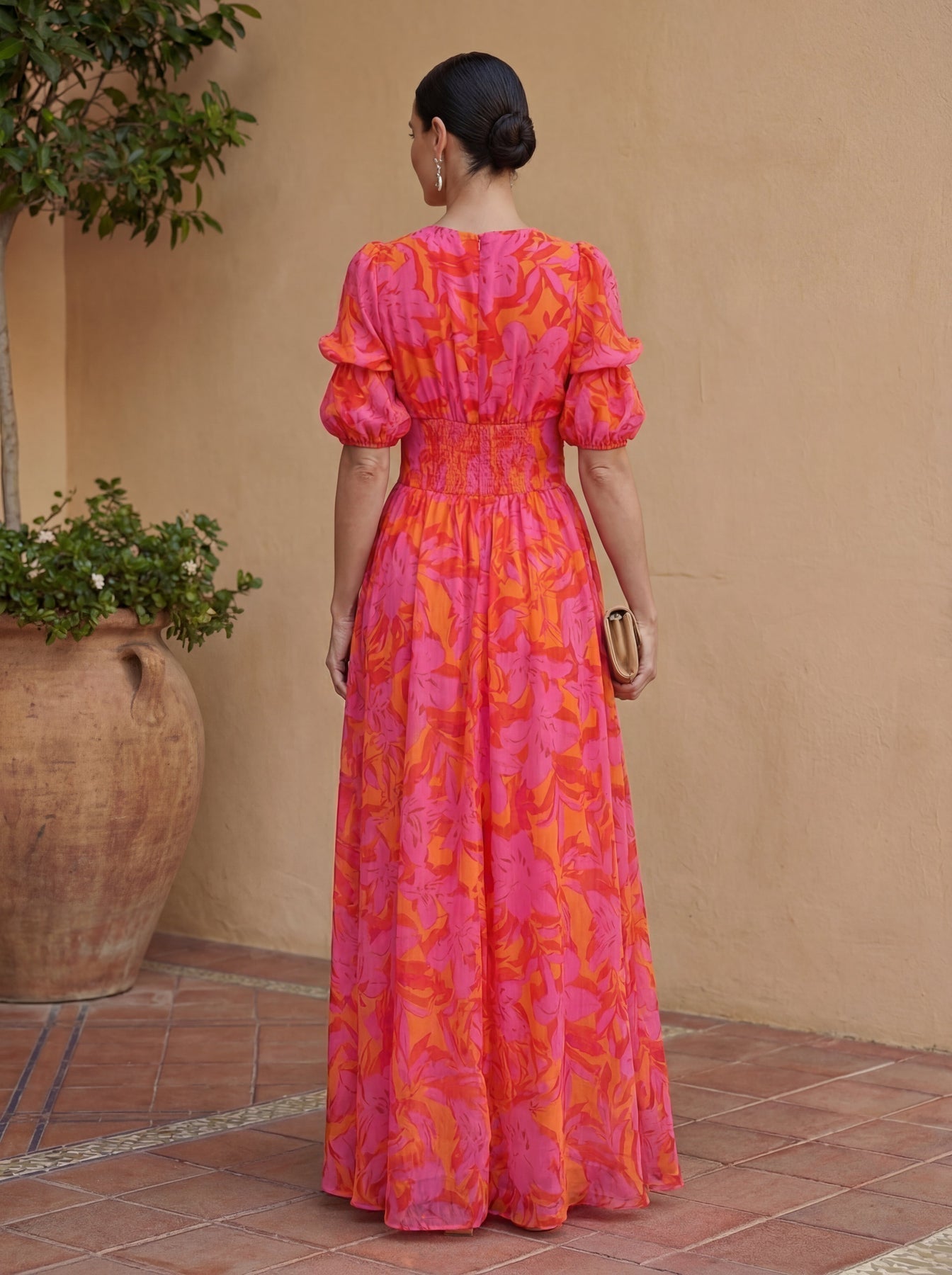 Zinnia | Maxi Dress Floral V Neck Puff Sleeve