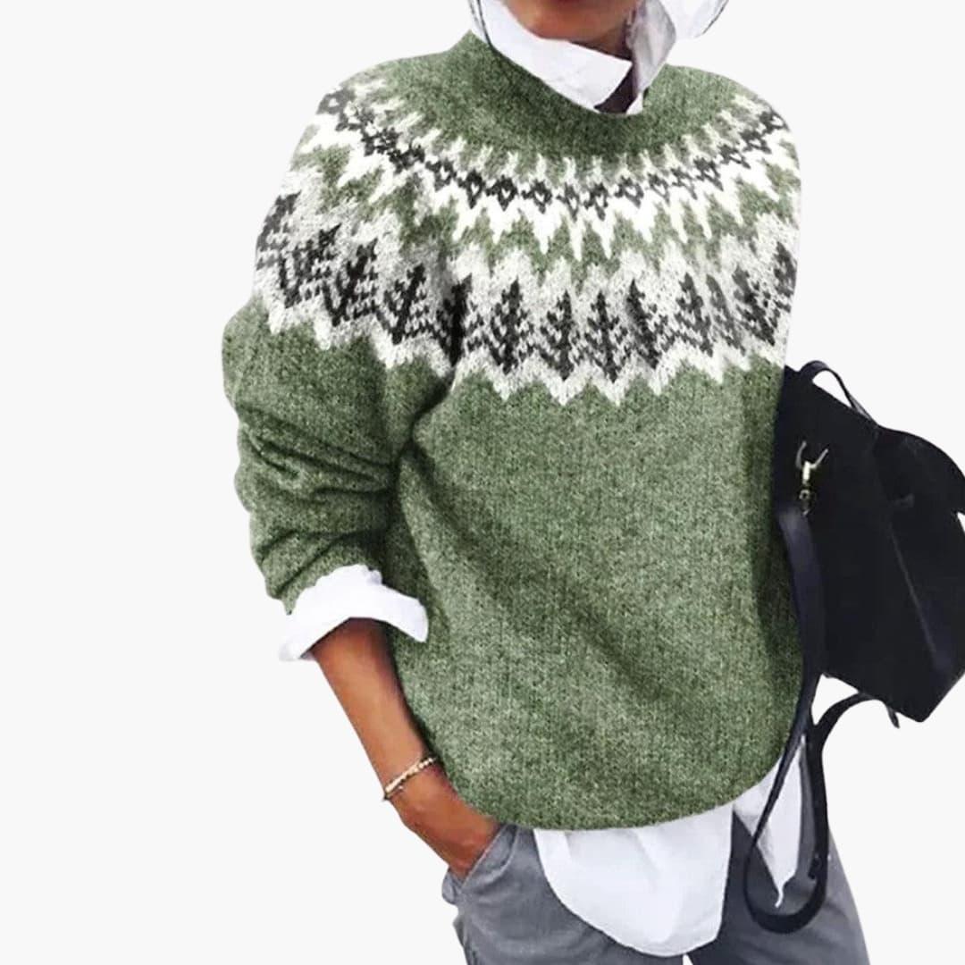 Winifred | Sweater With Green Fair Isle Yoke Pattern