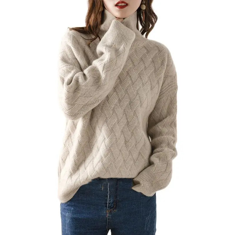 Rachael | Sweater Ivory Turtleneck Long Sleeve Textured Knit