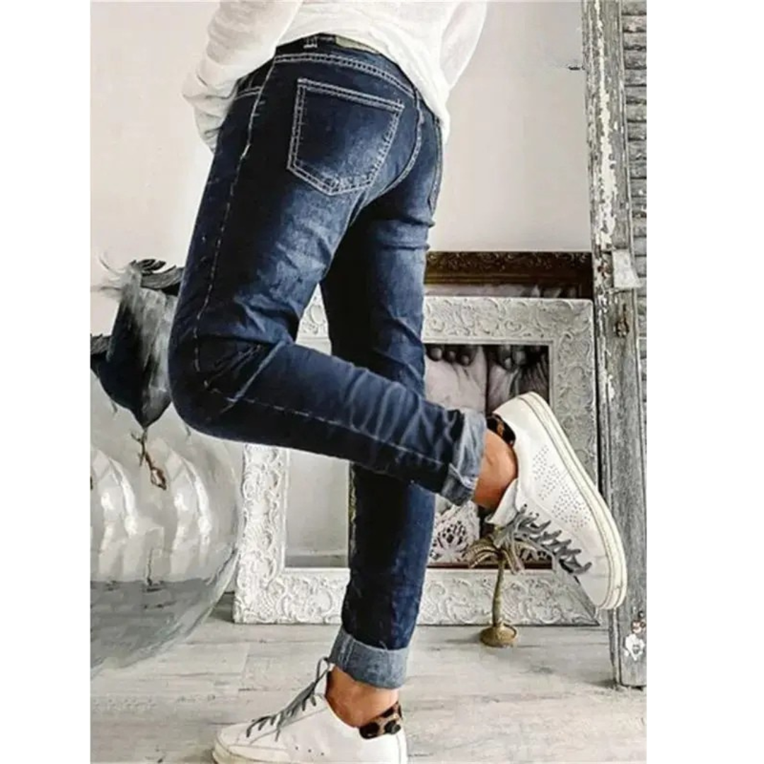 Ella | Button Front Dark Wash Skinny Jeans