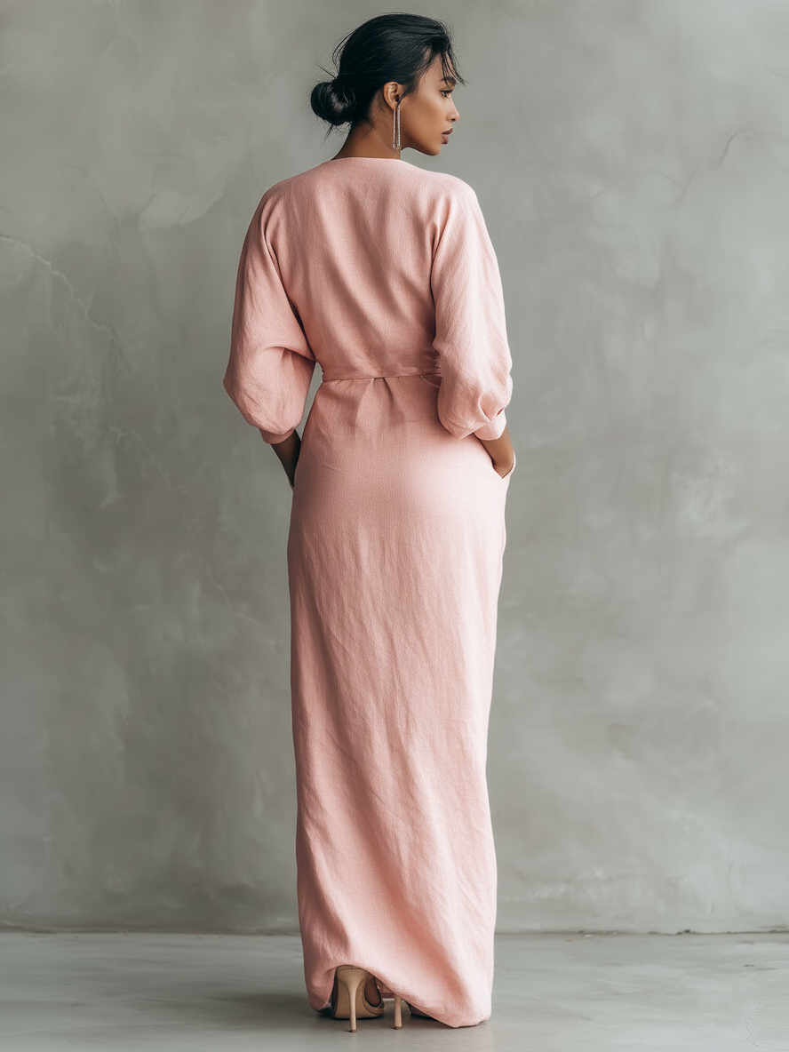 Konika - V Neck Long Sleeve Maxi Dress