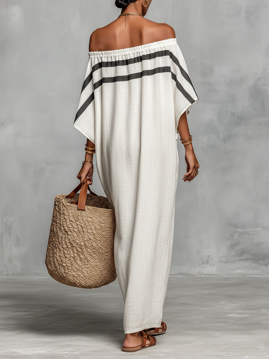 Vilina | Off Shoulder Striped Maxi Dress