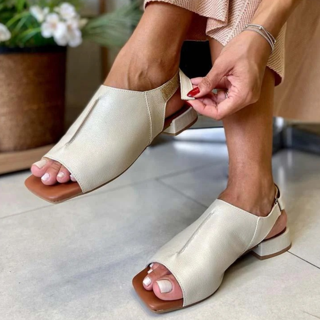 Ksusha | Peep Toe Slingback Block Heel Sandals